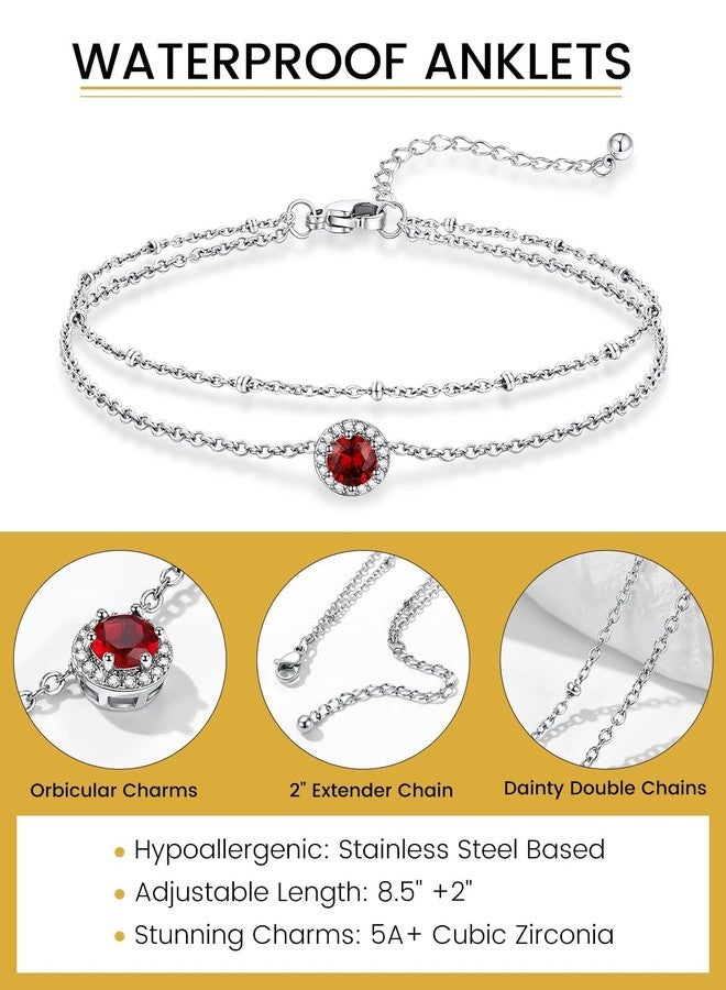 KeyStyle Stainless Steel Ankle Bracelets for Women January Birthstone, 8.5"+2" Adjustable Chain with AAAAA+ Garnet - Waterproof Jewelry for Beach Weddings, Pool Parties & Summer Gifts - Image 2